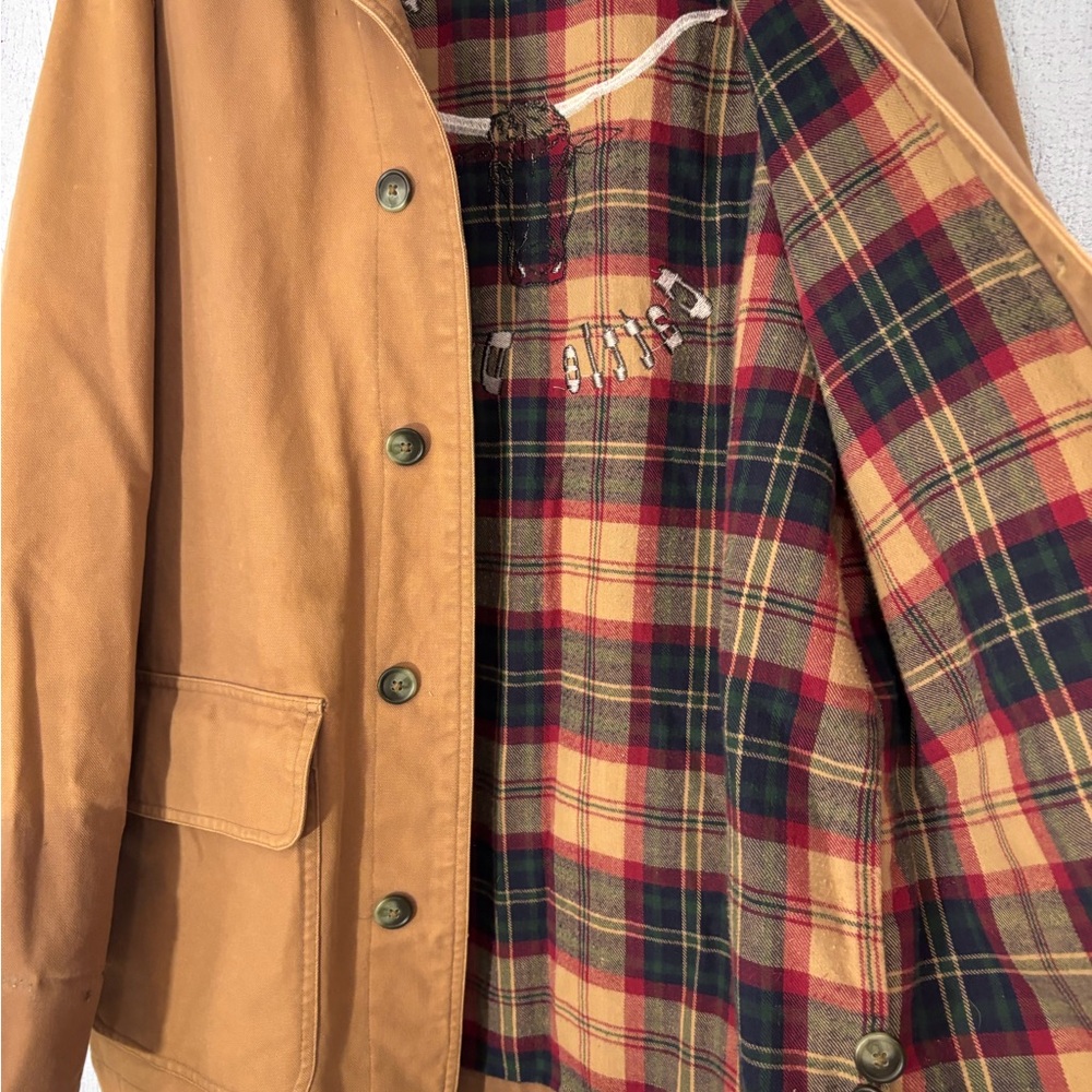 Dunbrooke Tan Bomber Jacket with Corduroy Collar SZ Medium Light Flannel lined - Picture 5 of 12